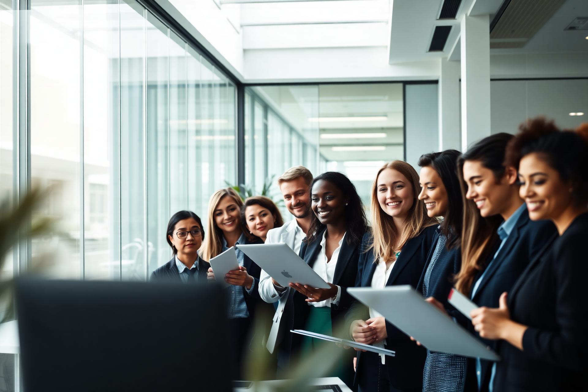 Professional team collaborating in modern workspace